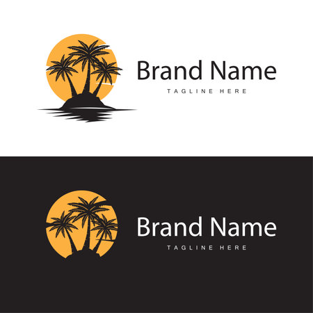 Coconut Tree Logo Design, Beach Plant Vector, Palm Tree Summer, Illustration Templateのイラスト素材