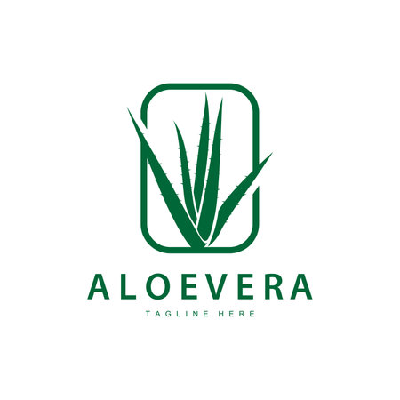 aloe vera logo cosmetic design simple green plant health symbol vector illustrationのイラスト素材