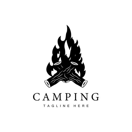 Simple vector outdoor camping logo, wild adventure template with old vintage styleのイラスト素材