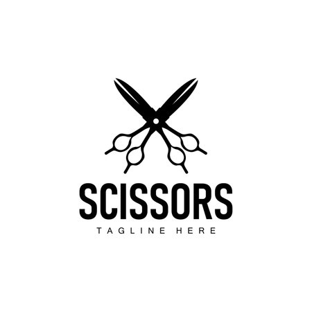 Barber tool scissors logo cutting tool vector, scissors simple background icon symbol designのイラスト素材