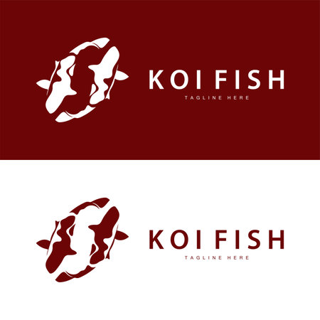 Koi Fish Logo Design Chinese Lucky Ornamental Fish Goldfish Company Brandのイラスト素材