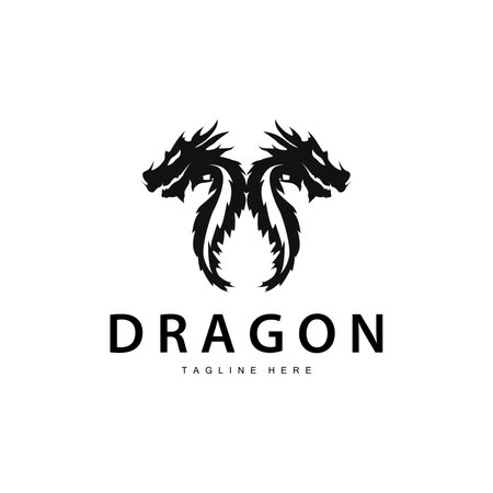 Black silhouette design simple dragon logo animal legend template illustrationのイラスト素材