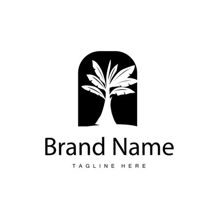 Banana Tree Logo, Tropical Fruit Plant Flat Silhouette Template Illustration Designのイラスト素材