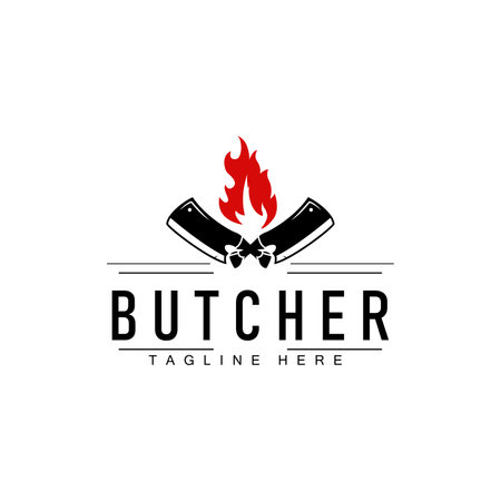 meat knife design butcher logo simple concept silhouette meat cutting illustration product brand templateのイラスト素材