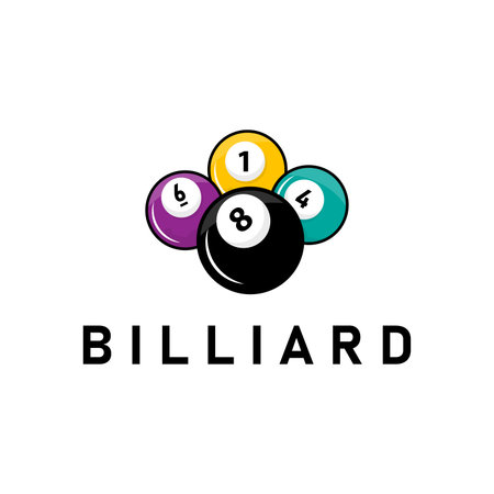 Billiard club logo design vector game badge sport template pool table with ball and stick simple illustration templateのイラスト素材
