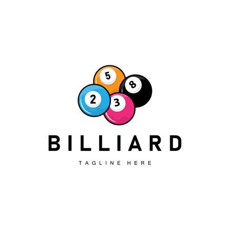 Billiard club logo design vector game badge sport template pool table with ball and stick simple...
