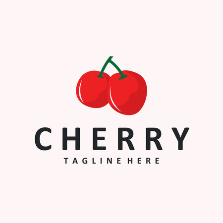 Cherry fruit logo design concept red fruit with silhouette and farmer symbol illustration icon template vector designのイラスト素材
