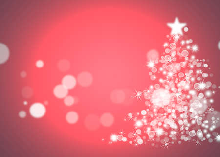 Christmas tree with defocused lights. Red backgroundの写真素材