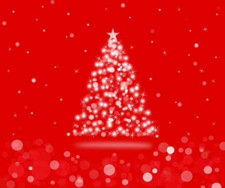 Christmas tree with defocused lights. Red backgroundの写真素材
