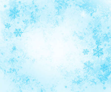 Winter background - snowflakes and rime on blueの写真素材
