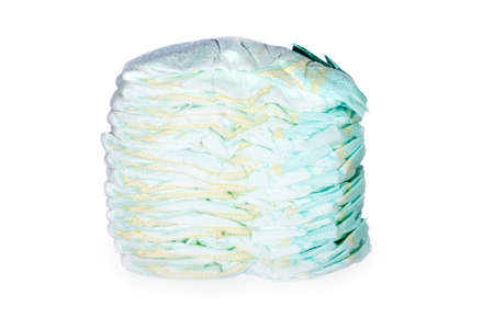 Stack of diapers isolated on white backgroundの写真素材