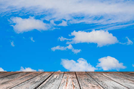 sky background with with wooden planksの写真素材