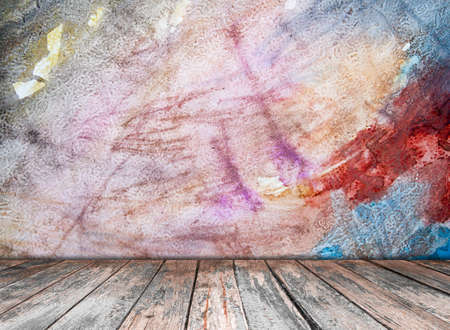 empty room with  wall and wooden floorの写真素材