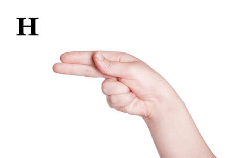 Finger Spelling the Alphabet in American Sign Language (ASL). The Letter Hの写真素材