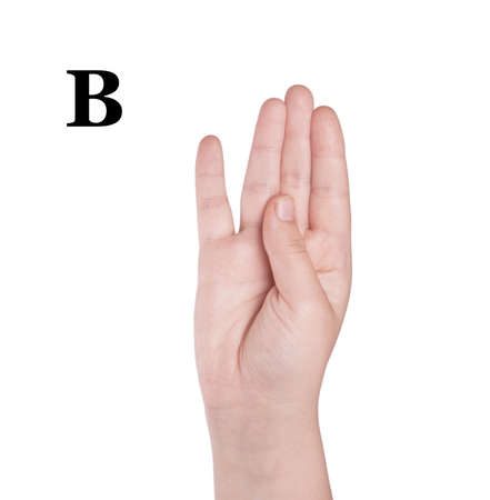 Finger Spelling the Alphabet in American Sign Language (ASL). The Letter Bの写真素材