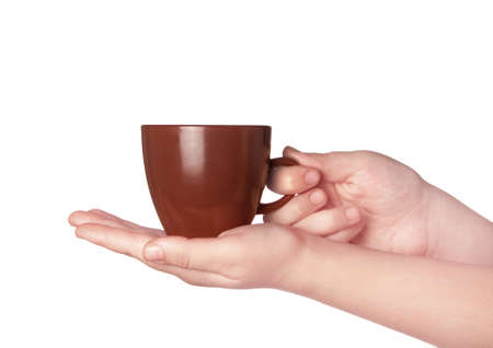 disposable cup of coffee in handの写真素材