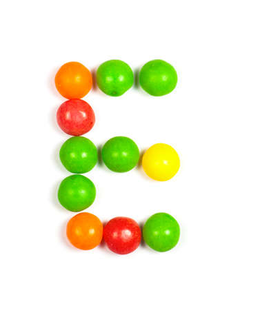 Candy alphabet E on white backgroundの写真素材