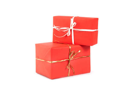 Gift boxes isolated on white backgroundの写真素材