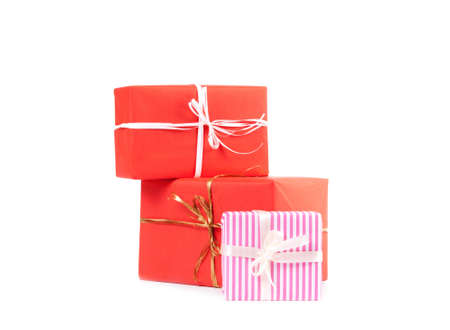 Gift boxes isolated on white backgroundの写真素材