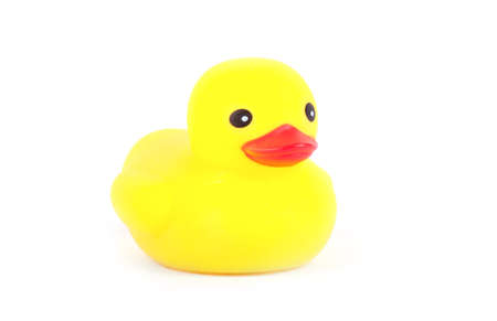 Cute yellow rubber duck isolated over white backgroundの写真素材