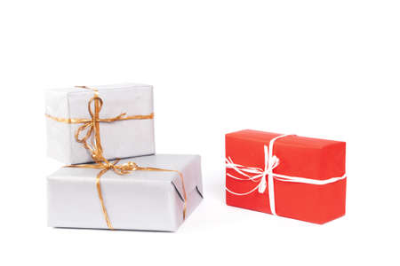 Gift boxes isolated on white backgroundの写真素材