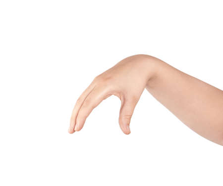 Beautiful woman hand holding isolated on white backgroundの写真素材