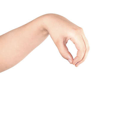Beautiful woman hand holding isolated on white backgroundの写真素材