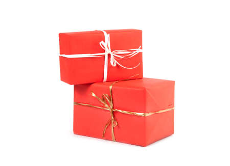 Gift boxes isolated on white backgroundの写真素材