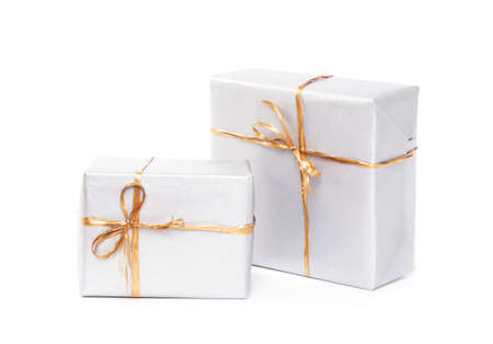 Gift boxes isolated on white backgroundの写真素材