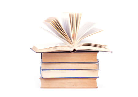 Stack of old books isolated on white backgroundの写真素材