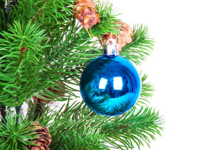 Decorated Christmas tree on white backgroundの写真素材