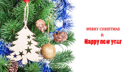 Decorated Christmas tree on white backgroundの写真素材