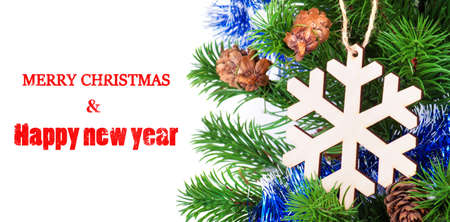 Decorated Christmas tree on white backgroundの写真素材