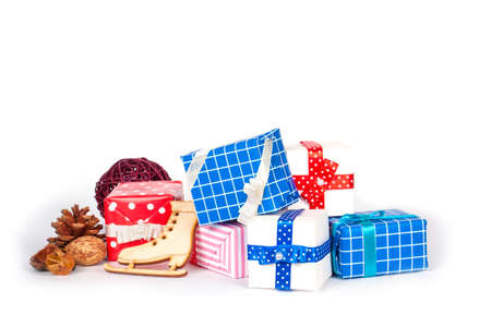 Gift boxes isolated on white backgroundの写真素材