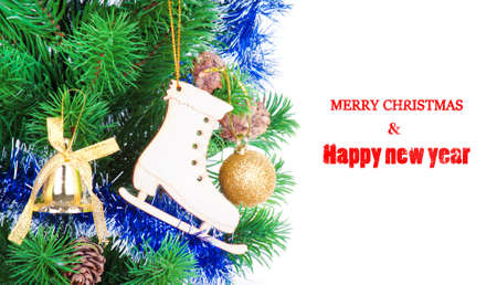 Decorated Christmas tree on white backgroundの写真素材