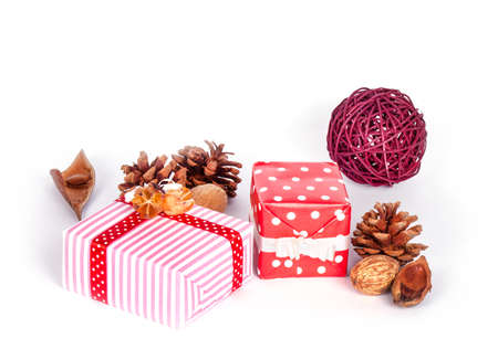 Gift boxes isolated on white backgroundの写真素材