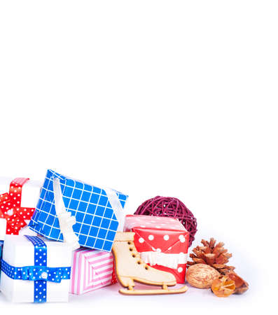 Gift boxes isolated on white backgroundの写真素材