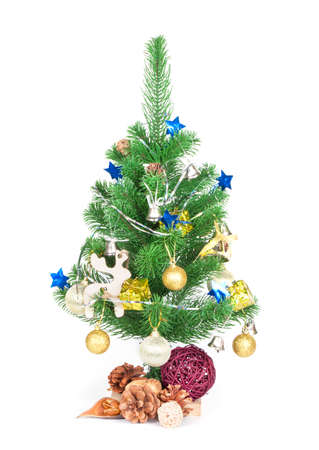 Decorated Christmas tree on white backgroundの写真素材