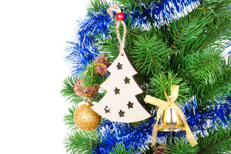 Decorated Christmas tree on white backgroundの写真素材
