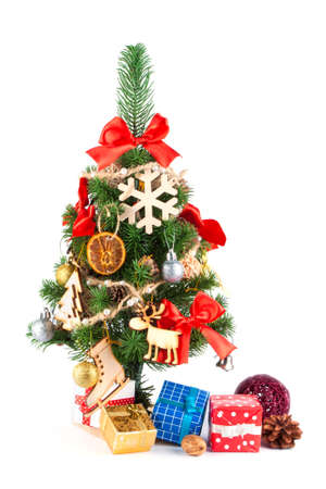 Decorated Christmas tree on white backgroundの写真素材