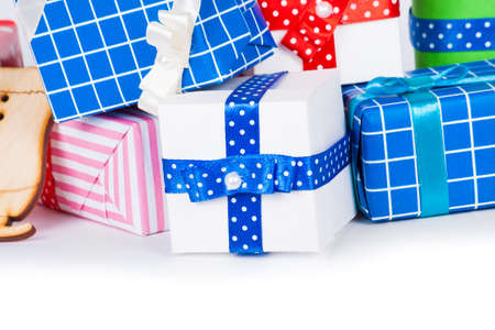 Gift boxes isolated on white backgroundの写真素材