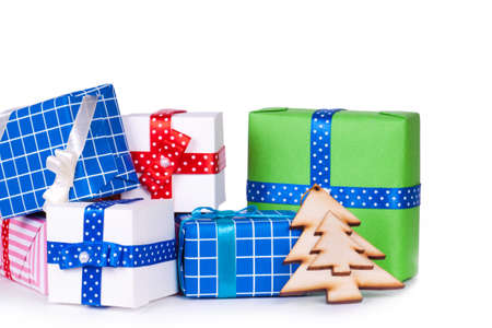 Gift boxes isolated on white backgroundの写真素材