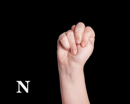 Finger Spelling the Alphabet in American Sign Language (ASL). The Letter Oの写真素材