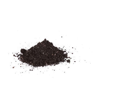 Pile heap of soil humus isolated on white backgroundの写真素材