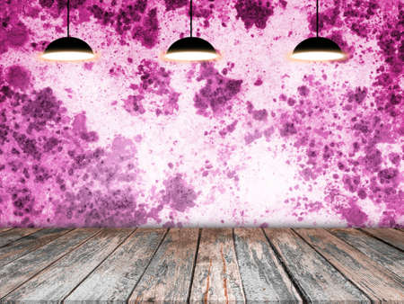 brick concrete room with ceiling lampsの写真素材