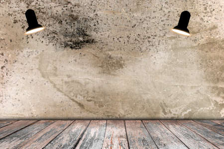 concrete room with ceiling lampsの写真素材