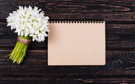 snowdrops bunch on wooden backgroundの写真素材
