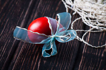 Easter eggs on wooden backgroundの写真素材