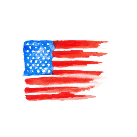 Flag of America, hand-drawn watercolor on white backgroundのイラスト素材