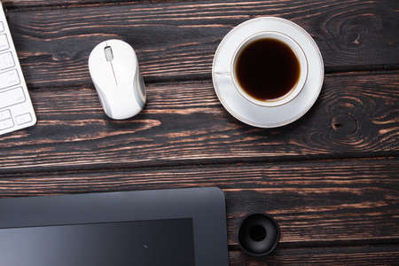 Graphic tablet and accessories. Top viewの写真素材